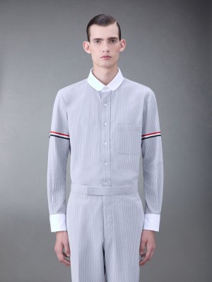 Thom Browne Seersucker Armband Men Shirts Grey | IYS69C17037