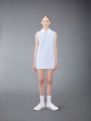 Thom Browne Seersucker Box Pleat Baby Doll Women Dress Blue | TDE65J19878