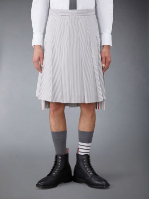 Thom Browne Seersucker Classic Pleated Men Skirts Grey | TRC12L77024