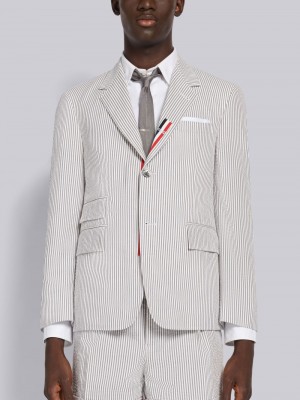 Thom Browne Seersucker Grosgrain Placket Sport Men Coats Grey | CFP80I95490