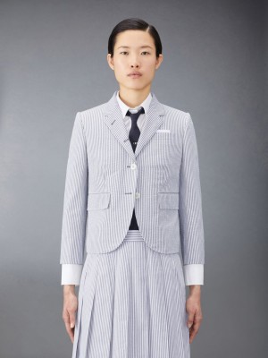 Thom Browne Seersucker High Armhole Sport Women Coats Grey | KUJ85N53263