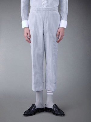 Thom Browne Seersucker Low Rise Backstrap Men Pants Grey | FOI28P92795