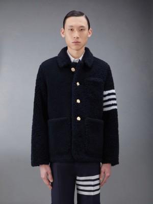 Thom Browne Shearling 4-Bar Sack Men Jackets Blue | CAT19W02626