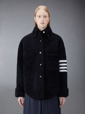 Thom Browne Shearling 4-Bar Supersized Shirt Women Jackets Blue | KEG85X37035