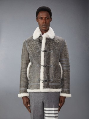 Thom Browne Shearling Cropped Duffle Men Coats Grey | VUO68U11032