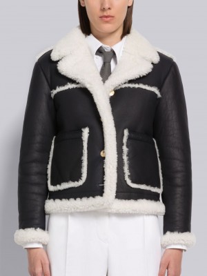 Thom Browne Shearling Patch Pocket Women Jackets Blue | YRY85V62019