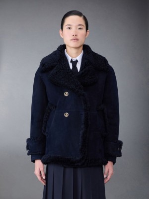 Thom Browne Shearling Pea Women Coats Blue | DCN42S42466