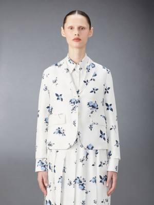 Thom Browne Silk Floral Slim Fit Sport Women Coats White | OKP24Q46989