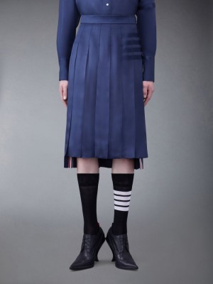 Thom Browne Silk Twill 4-Bar Midi Pleated Women Skirts Blue | TVV69O35164