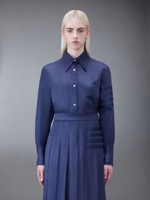 Thom Browne Silk Twill 4-Bar Oversized Women Shirts Blue | CLG59Y11530