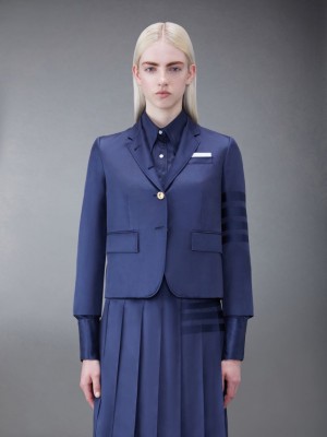 Thom Browne Silk Twill 4-Bar Sport Women Coats Blue | EOG09D71307