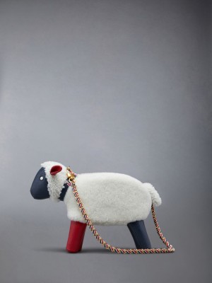 Thom Browne Small Sheep Chain in Shearling & Pebble Grain Men Crossbody Bags White | SCK77P30211