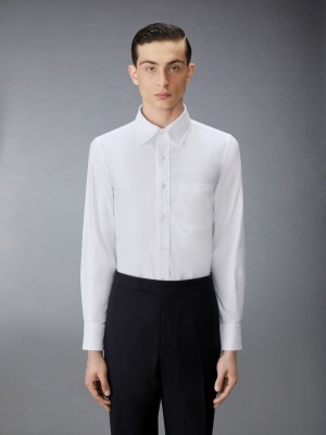 Thom Browne Solid Oxford Nevermore Embroidery Men Shirts White | VJX78D85163