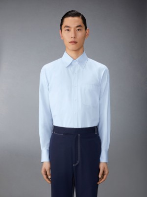 Thom Browne Solid Poplin Twin Needle Contrast Topstitching Men Shirts Blue | IVG73N85460