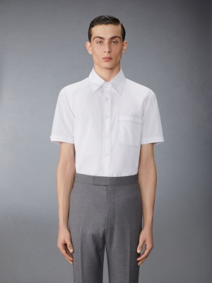 Thom Browne Solid Poplin Twin Needle Contrast Topstitching Men Shirts White | NOG34H96754