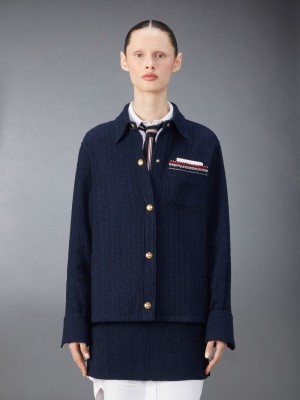 Thom Browne Solid Tweed Shirt Women Jackets Blue | MPJ27I67819