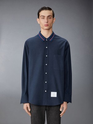 Thom Browne Stripe Cotton Flannel Oversized Men Shirts Blue | ZQW54O73934