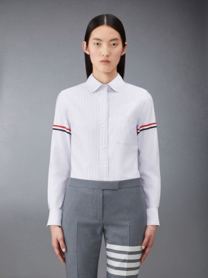 Thom Browne Stripe Oxford Armband Classic Round Collar Women Shirts Grey | NJU43H73872