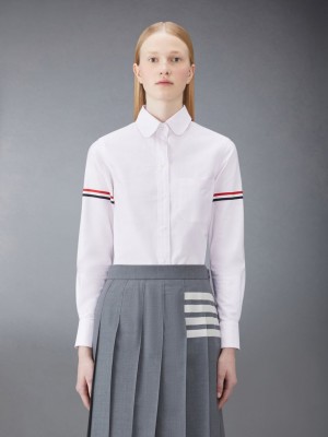 Thom Browne Stripe Oxford Armband Classic Round Collar Women Shirts Pink | LZG99W16864