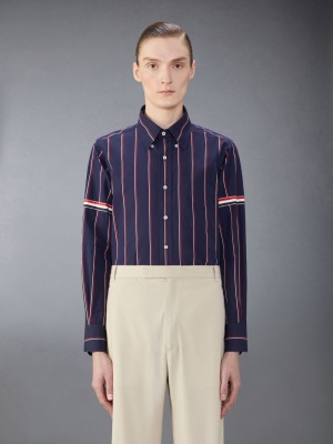 Thom Browne Stripe Poplin Armband Men Shirts Blue | QYJ36I45337