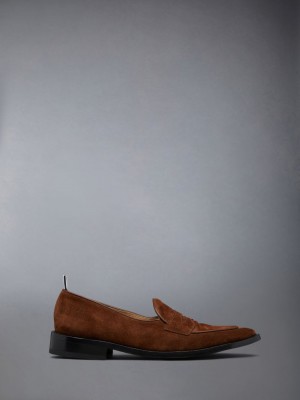 Thom Browne Suede Varsity Penny Men Loafers Brown | DWG72R79249