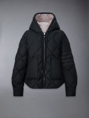 Thom Browne Super 120's Twill Down 4-bar Hooded Women Jackets Black | UYF85C54727