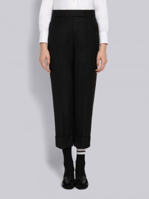 Thom Browne Super 120s Wool Twill Classic Backstrap With Pearls Women Pants Black | KAJ99L52891