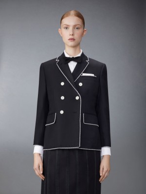 Thom Browne Super 120s Wool Twill Classic Sport With Pearls Women Coats Black | LSA45K73268