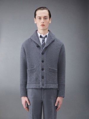 Thom Browne Super Chunky Cashmere Jersey Shawl Collar Men Cardigan Grey | UZL00R43572