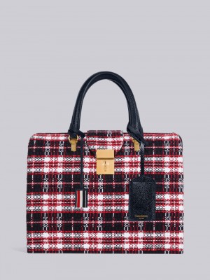 Thom Browne Tartan Tweed Mr. Men Duffle Bags Red | OLL67W38205