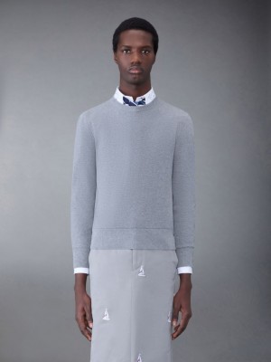 Thom Browne Textured Cotton Stripe Crew Neck Men Pullover Grey | WGC40D71450