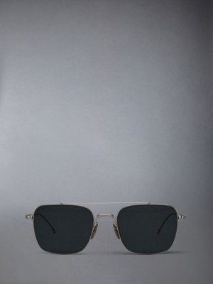 Thom Browne Titanium Aviator Women Sunglasses Silver | UXA31I59925