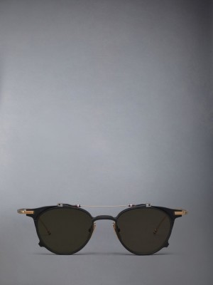 Thom Browne Titanium Round Clip On Men Sunglasses Black | WWJ32O14554