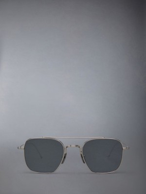 Thom Browne Titanium Square Aviator Women Sunglasses Grey | XAO11O05433