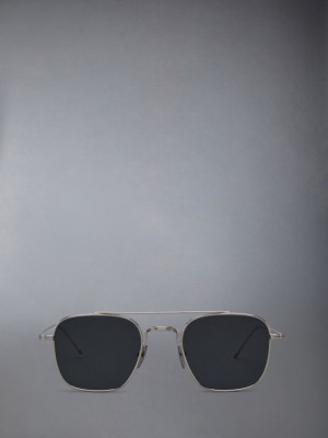 Thom Browne Titanium Squared Aviator Women Sunglasses Grey | BMG65S06701