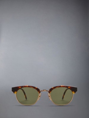 Thom Browne Tortoise Acetate And Titanium Oval Men Sunglasses Brown | GLU08M19263