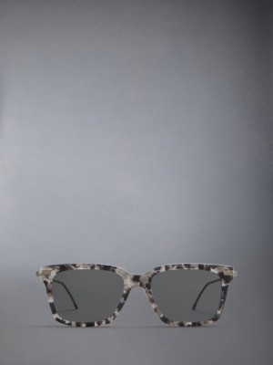 Thom Browne Tortoise Acetate And Titanium Rectangular Women Sunglasses Grey | ZNN13E66760