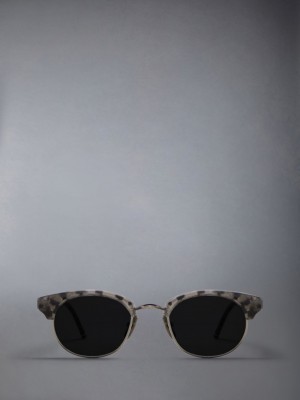 Thom Browne Tortoise Acetate And Titanium Oval Women Sunglasses Green | LEA21J90715