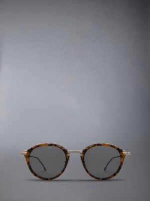 Thom Browne Tortoise Acetate And Titanium Round Men Sunglasses Brown | INA47C25015