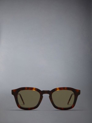 Thom Browne Tortoise Acetate Rectangular Men Sunglasses Brown | FXI99B53583