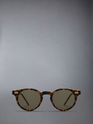 Thom Browne Tortoise Acetate Round Men Sunglasses Brown | VQQ79K02975