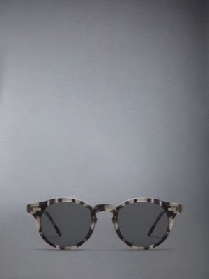 Thom Browne Tortoise Acetate Round Men Sunglasses Grey | BTX73C43050