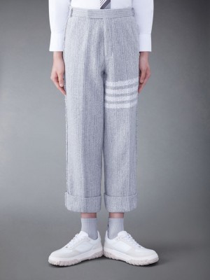 Thom Browne Tweed Fray 4-Bar Sack Men Pants Grey | HMM91D42687