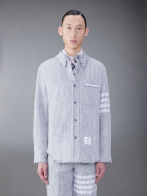 Thom Browne Tweed Fray 4-Bar Shirt Men Jackets Grey | ZGN49P18683