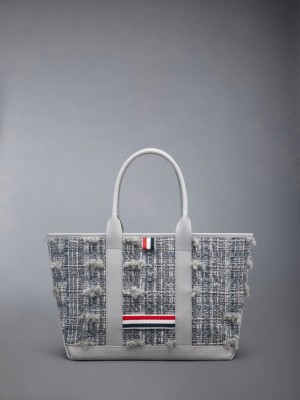 Thom Browne Tweed Leather Small Tool Men Tote Bags Grey | ZOQ53V61935