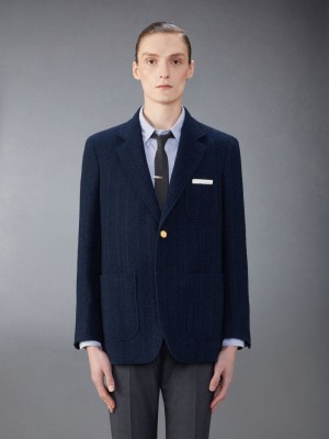 Thom Browne Tweed Unstructured Sack Sport Men Coats Blue | JWR07E80391