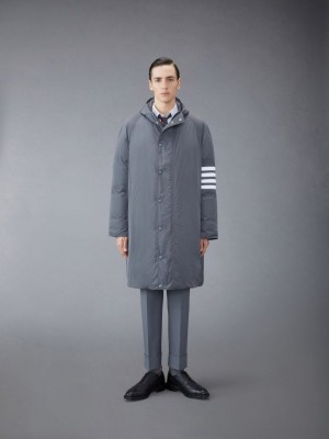 Thom Browne Twill 4-Bar Football Sideline Men Parka Grey | JZN53X20858