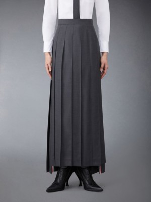 Thom Browne Twill Pleated Long Women Skirts Grey | GKT85F32001