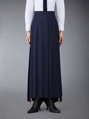 Thom Browne Twill Pleated Long Women Skirts Blue | RVL69N42166