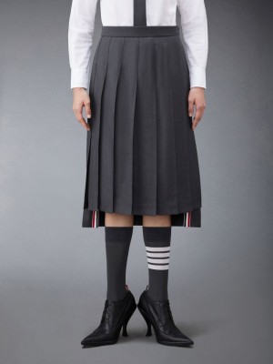 Thom Browne Twill Pleated Midi Women Skirts Grey | EDF44I20042